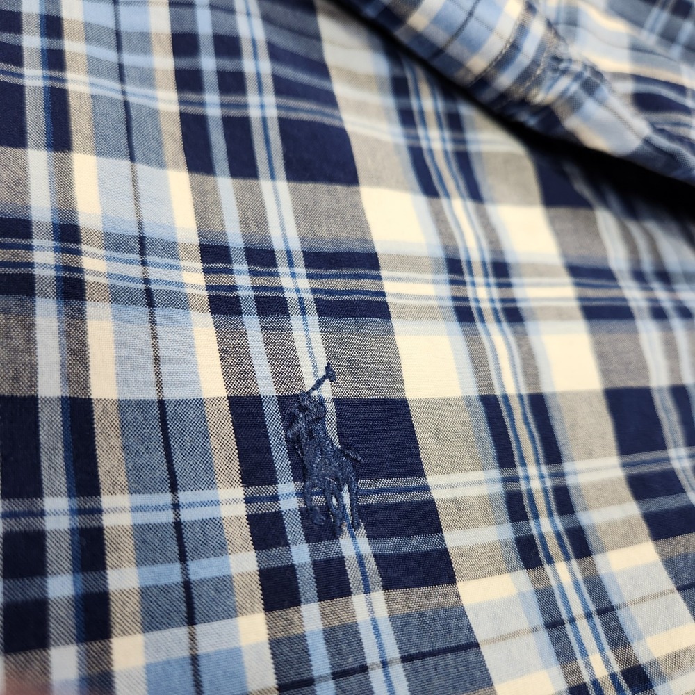 Polo Ralph Lauren Shirt Men XL‎ Blue Windowpane Plaid Button Down Poplin Cotton - Picture 2 of 9